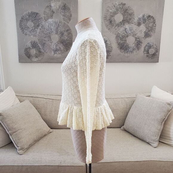 NEW! Rebecca Taylor Peplum Hem Long Sleeve Blouse - size XL in Vanilla - Picture 9 of 15